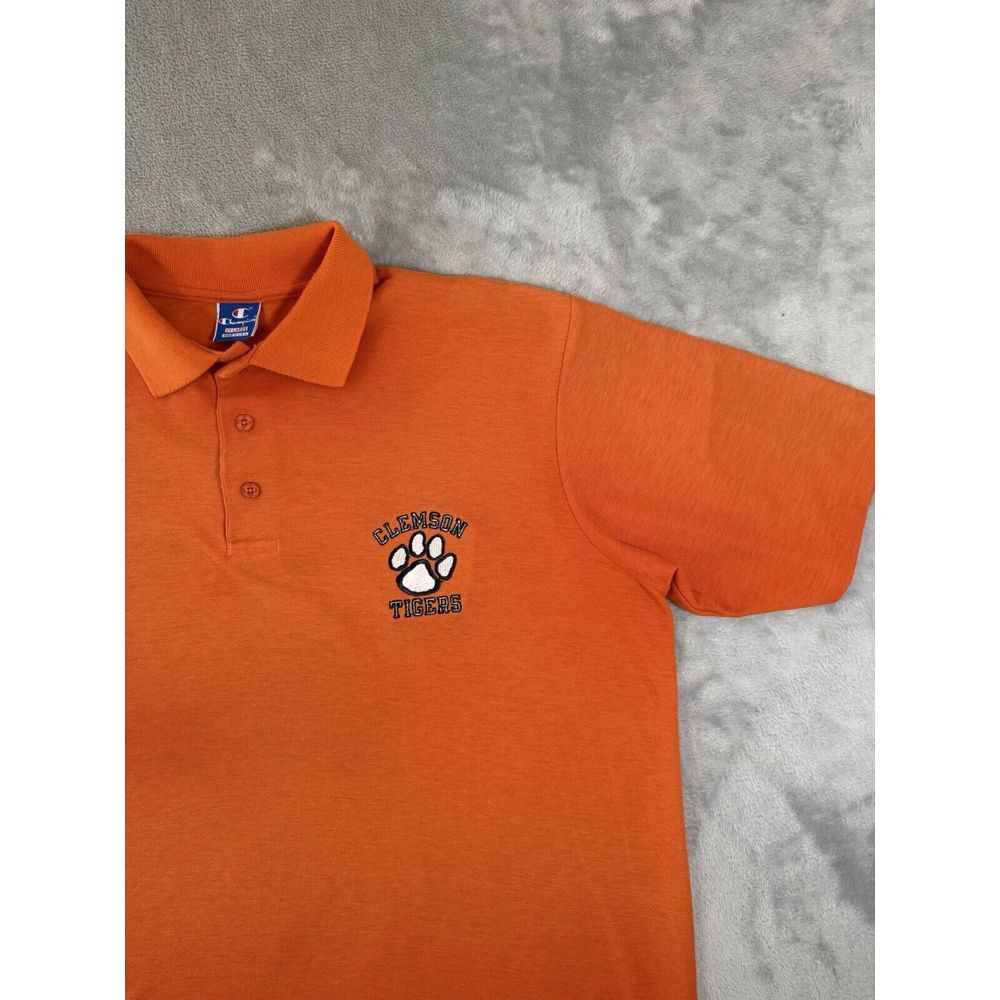 Clemson Tigers Champion Shirt Mens 2XL Orange Polo Made In USA Vintage 90s - Picture 11 of 15